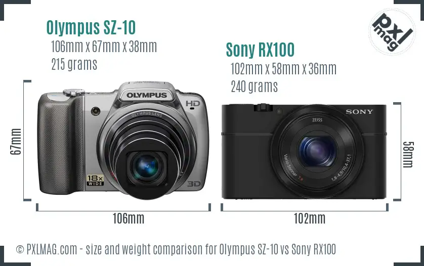 Olympus SZ-10 vs Sony RX100 size comparison