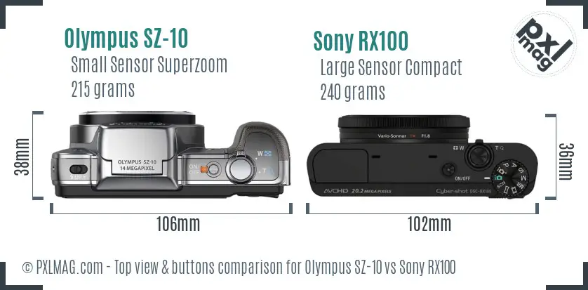 Olympus SZ-10 vs Sony RX100 top view buttons comparison