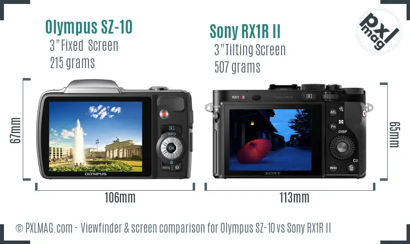 Olympus SZ-10 vs Sony RX1R II Screen and Viewfinder comparison