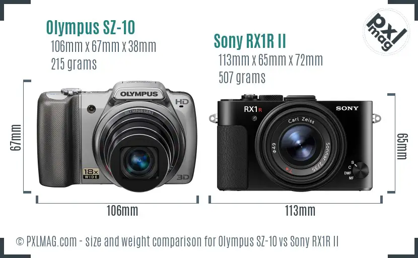 Olympus SZ-10 vs Sony RX1R II size comparison