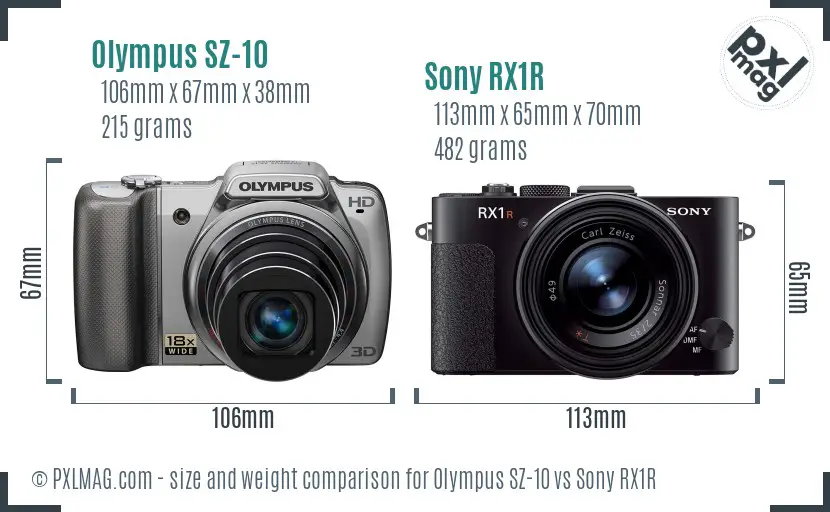 Olympus SZ-10 vs Sony RX1R size comparison