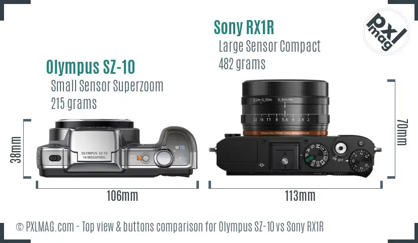 Olympus SZ-10 vs Sony RX1R top view buttons comparison