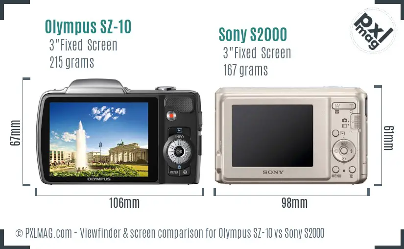 Olympus SZ-10 vs Sony S2000 Screen and Viewfinder comparison