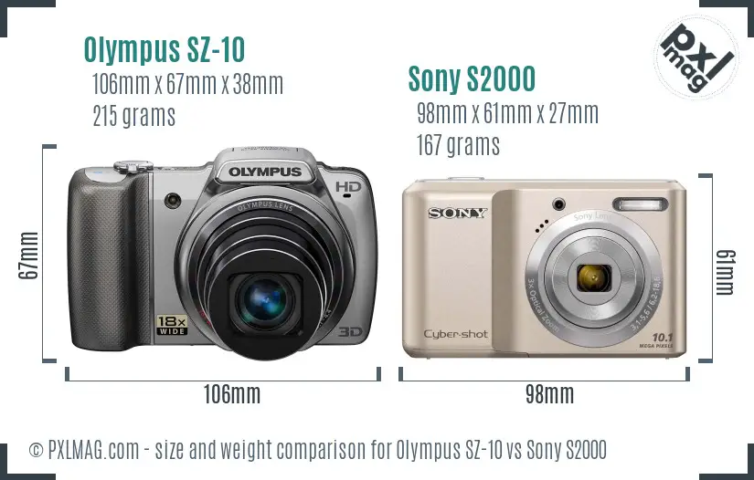 Olympus SZ-10 vs Sony S2000 size comparison