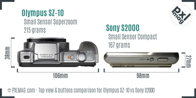 Olympus SZ-10 vs Sony S2000 top view buttons comparison