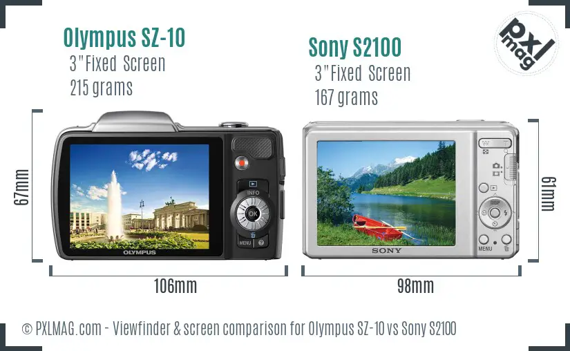 Olympus SZ-10 vs Sony S2100 Screen and Viewfinder comparison