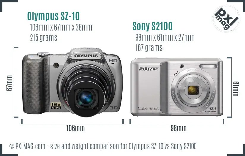 Olympus SZ-10 vs Sony S2100 size comparison