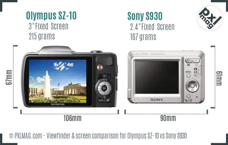 Olympus SZ-10 vs Sony S930 Screen and Viewfinder comparison