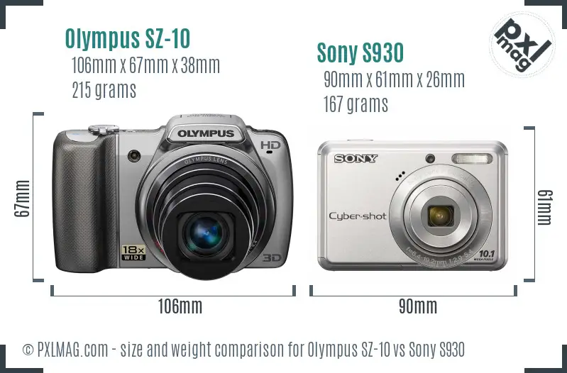 Olympus SZ-10 vs Sony S930 size comparison