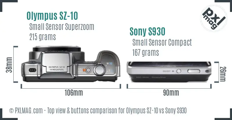 Olympus SZ-10 vs Sony S930 top view buttons comparison