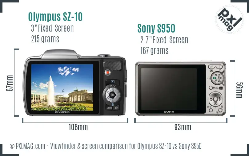 Olympus SZ-10 vs Sony S950 Screen and Viewfinder comparison