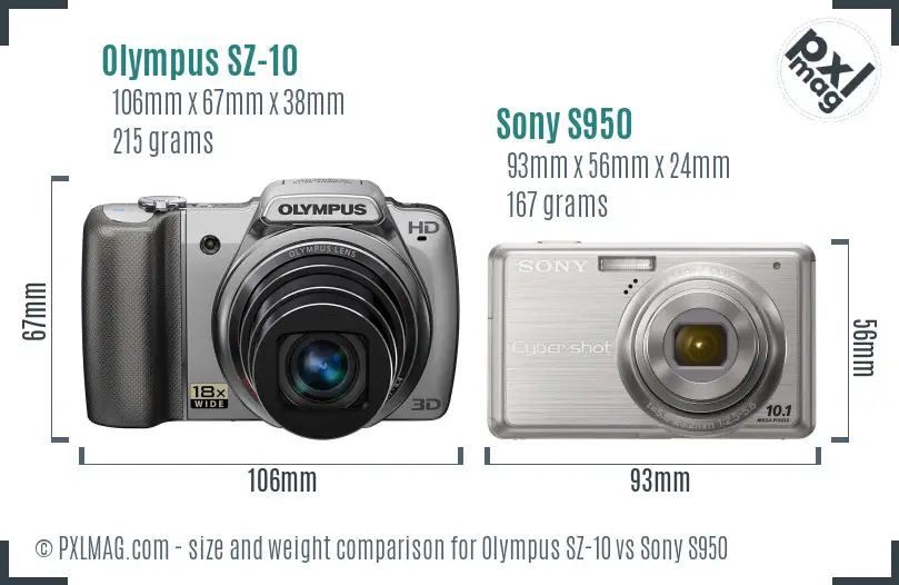 Olympus SZ-10 vs Sony S950 size comparison