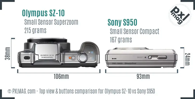 Olympus SZ-10 vs Sony S950 top view buttons comparison