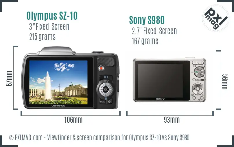 Olympus SZ-10 vs Sony S980 Screen and Viewfinder comparison