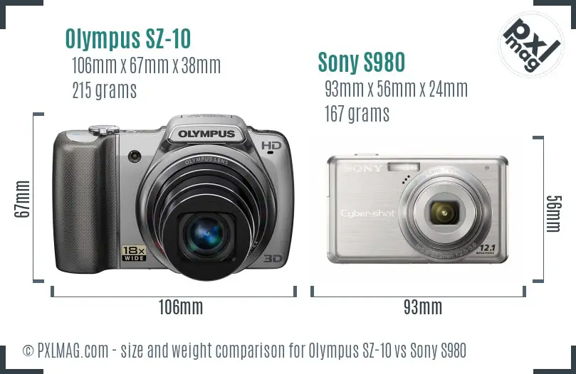 Olympus SZ-10 vs Sony S980 size comparison