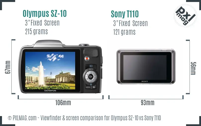 Olympus SZ-10 vs Sony T110 Screen and Viewfinder comparison