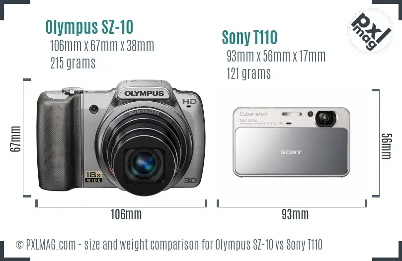 Olympus SZ-10 vs Sony T110 size comparison