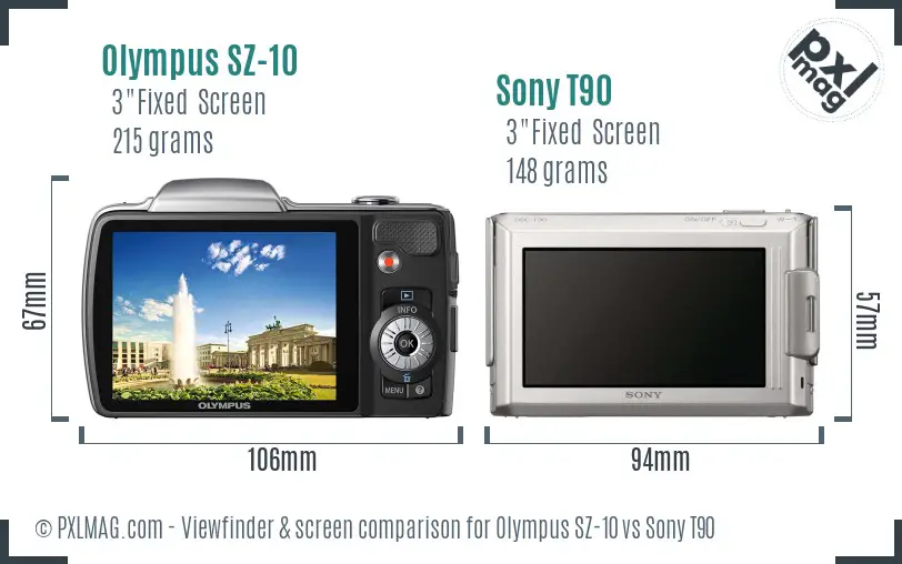 Olympus SZ-10 vs Sony T90 Screen and Viewfinder comparison