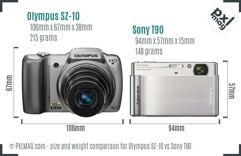 Olympus SZ-10 vs Sony T90 size comparison