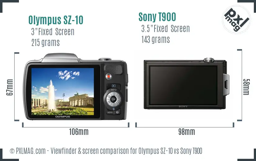 Olympus SZ-10 vs Sony T900 Screen and Viewfinder comparison