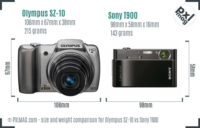 Olympus SZ-10 vs Sony T900 size comparison