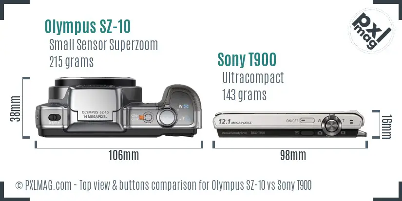 Olympus SZ-10 vs Sony T900 top view buttons comparison