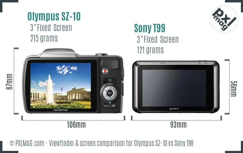 Olympus SZ-10 vs Sony T99 Screen and Viewfinder comparison