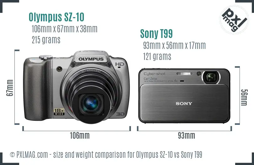 Olympus SZ-10 vs Sony T99 size comparison