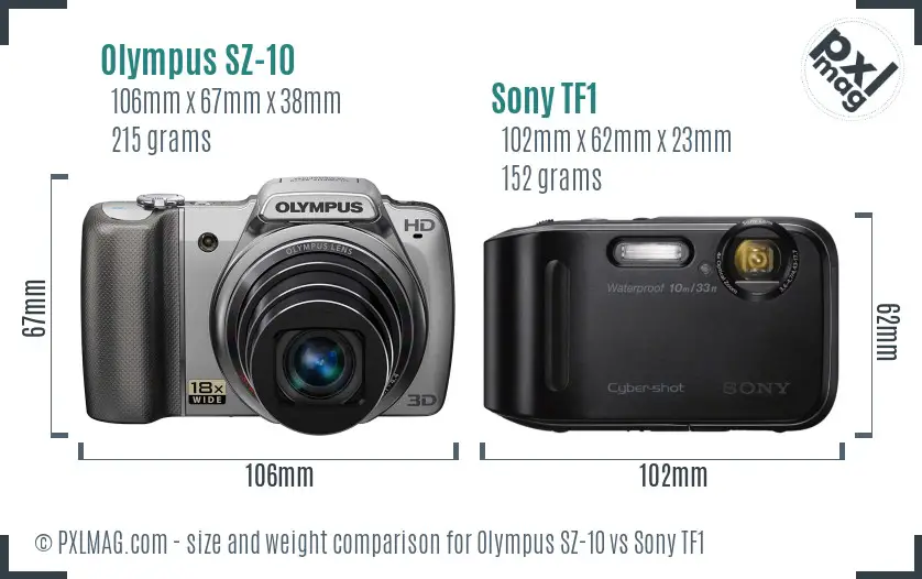 Olympus SZ-10 vs Sony TF1 size comparison