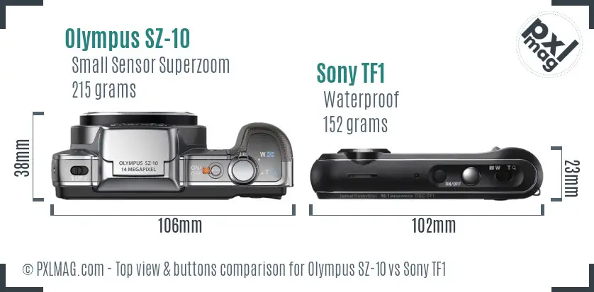 Olympus SZ-10 vs Sony TF1 top view buttons comparison