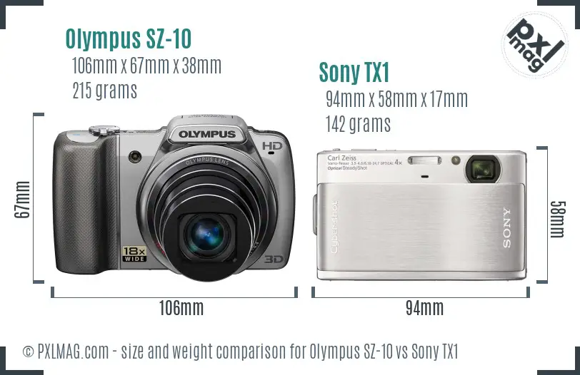 Olympus SZ-10 vs Sony TX1 size comparison