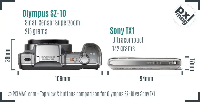 Olympus SZ-10 vs Sony TX1 top view buttons comparison