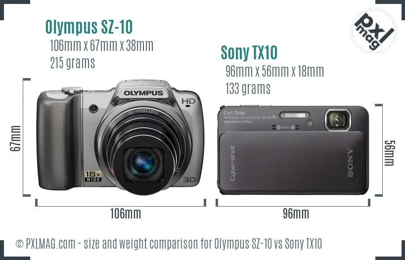 Olympus SZ-10 vs Sony TX10 size comparison