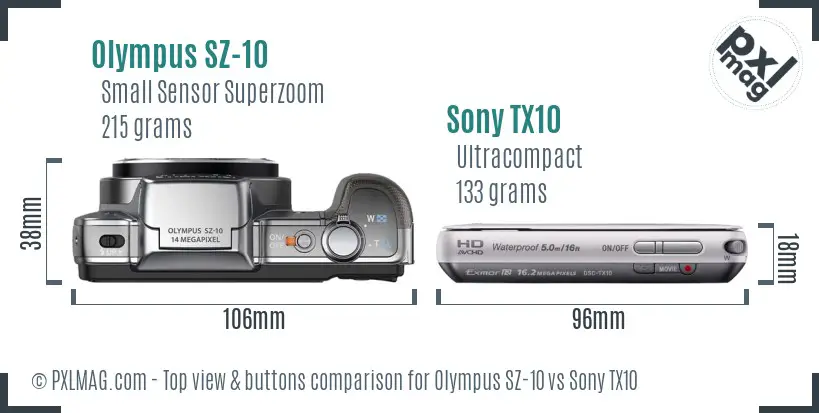 Olympus SZ-10 vs Sony TX10 top view buttons comparison