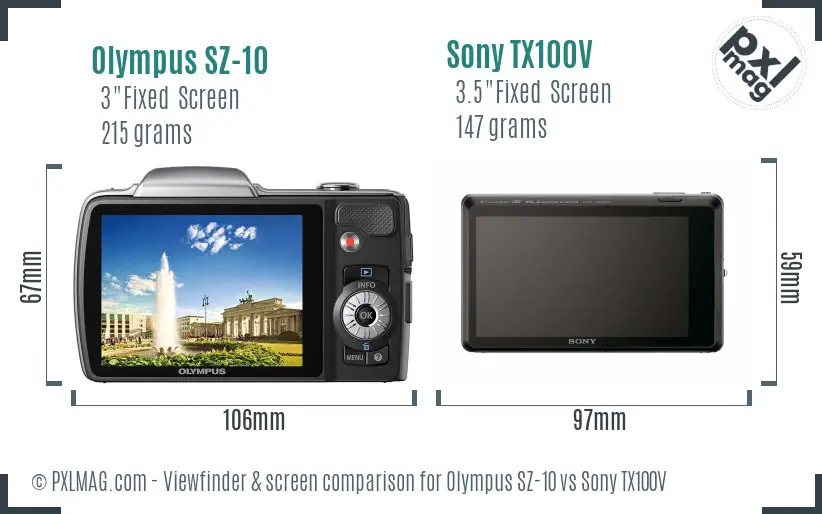 Olympus SZ-10 vs Sony TX100V Screen and Viewfinder comparison