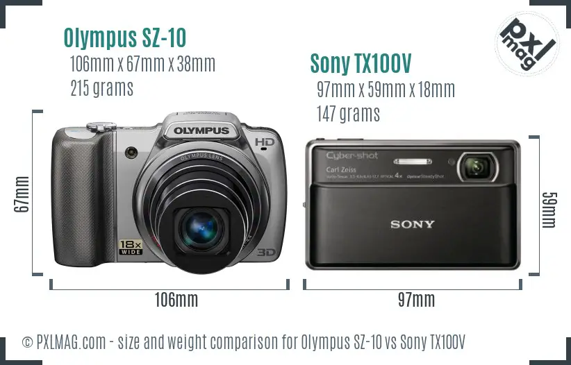 Olympus SZ-10 vs Sony TX100V size comparison