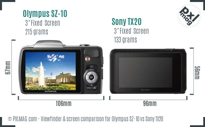 Olympus SZ-10 vs Sony TX20 Screen and Viewfinder comparison