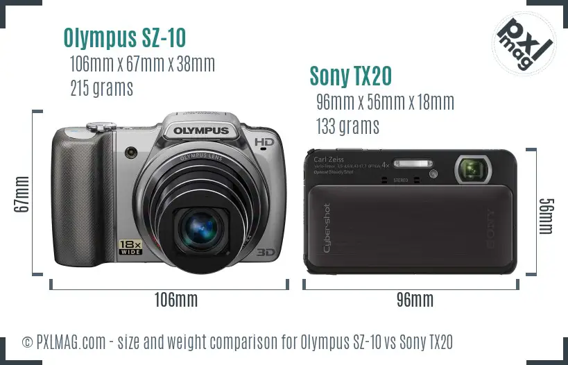 Olympus SZ-10 vs Sony TX20 size comparison