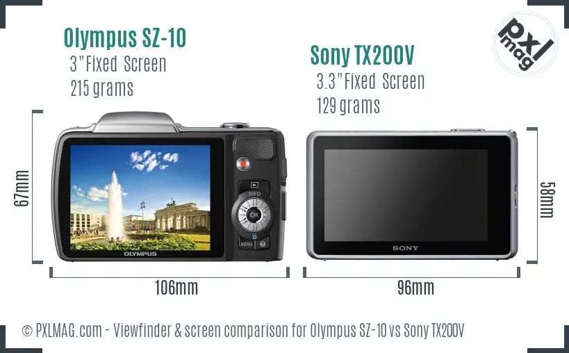Olympus SZ-10 vs Sony TX200V Screen and Viewfinder comparison