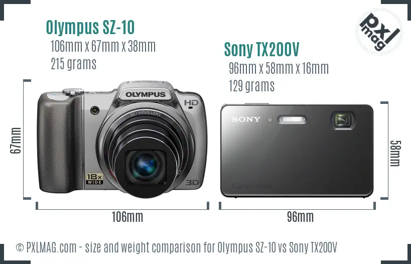 Olympus SZ-10 vs Sony TX200V size comparison
