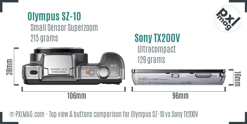 Olympus SZ-10 vs Sony TX200V top view buttons comparison