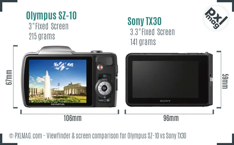 Olympus SZ-10 vs Sony TX30 Screen and Viewfinder comparison