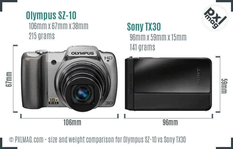 Olympus SZ-10 vs Sony TX30 size comparison