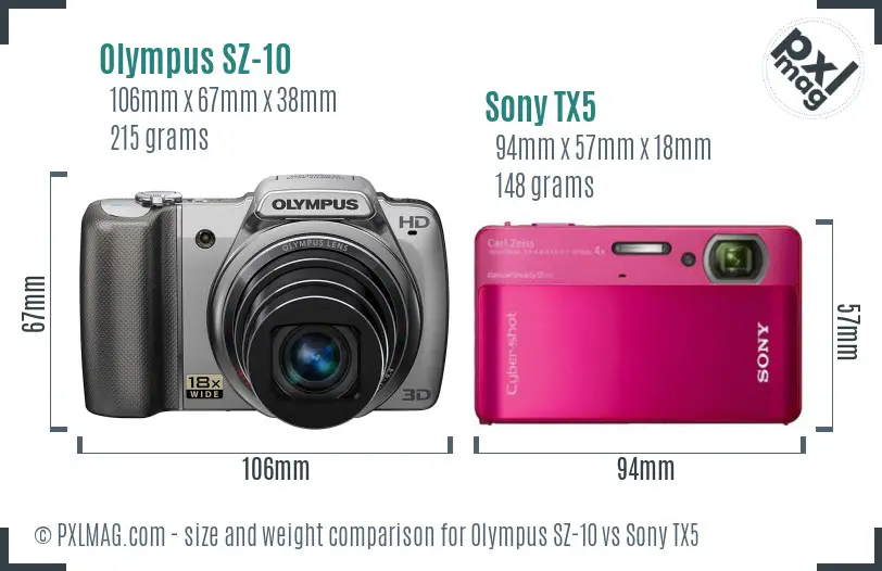 Olympus SZ-10 vs Sony TX5 size comparison