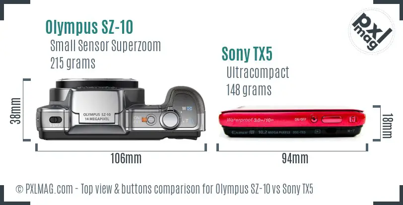 Olympus SZ-10 vs Sony TX5 top view buttons comparison