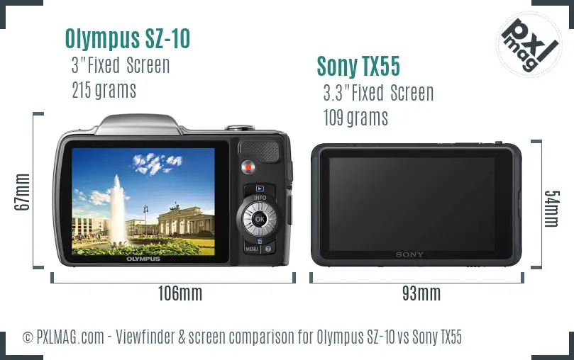 Olympus SZ-10 vs Sony TX55 Screen and Viewfinder comparison