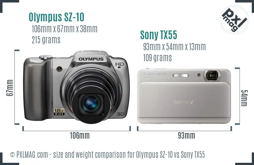 Olympus SZ-10 vs Sony TX55 size comparison