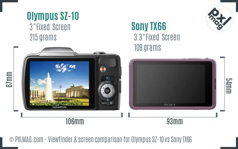 Olympus SZ-10 vs Sony TX66 Screen and Viewfinder comparison