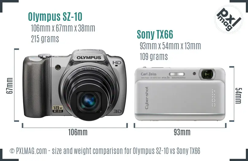 Olympus SZ-10 vs Sony TX66 size comparison