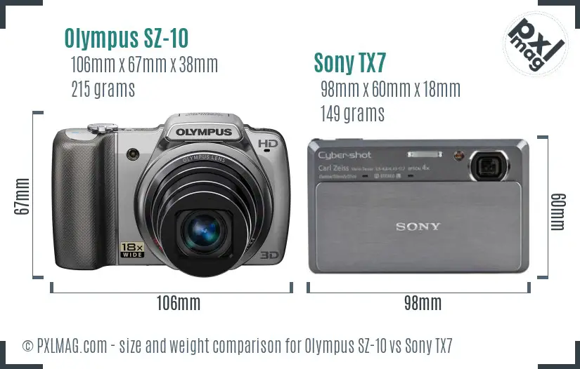 Olympus SZ-10 vs Sony TX7 size comparison